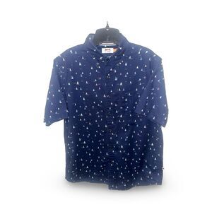 Le Tigre Men's Vintage Sail Boat Print Shirt Blue M Short Sleeve Casual